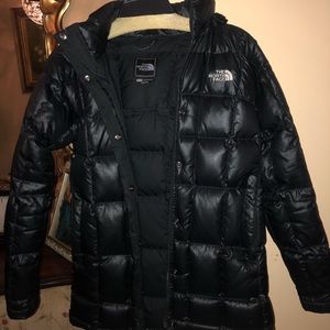 Glossy black north face coat